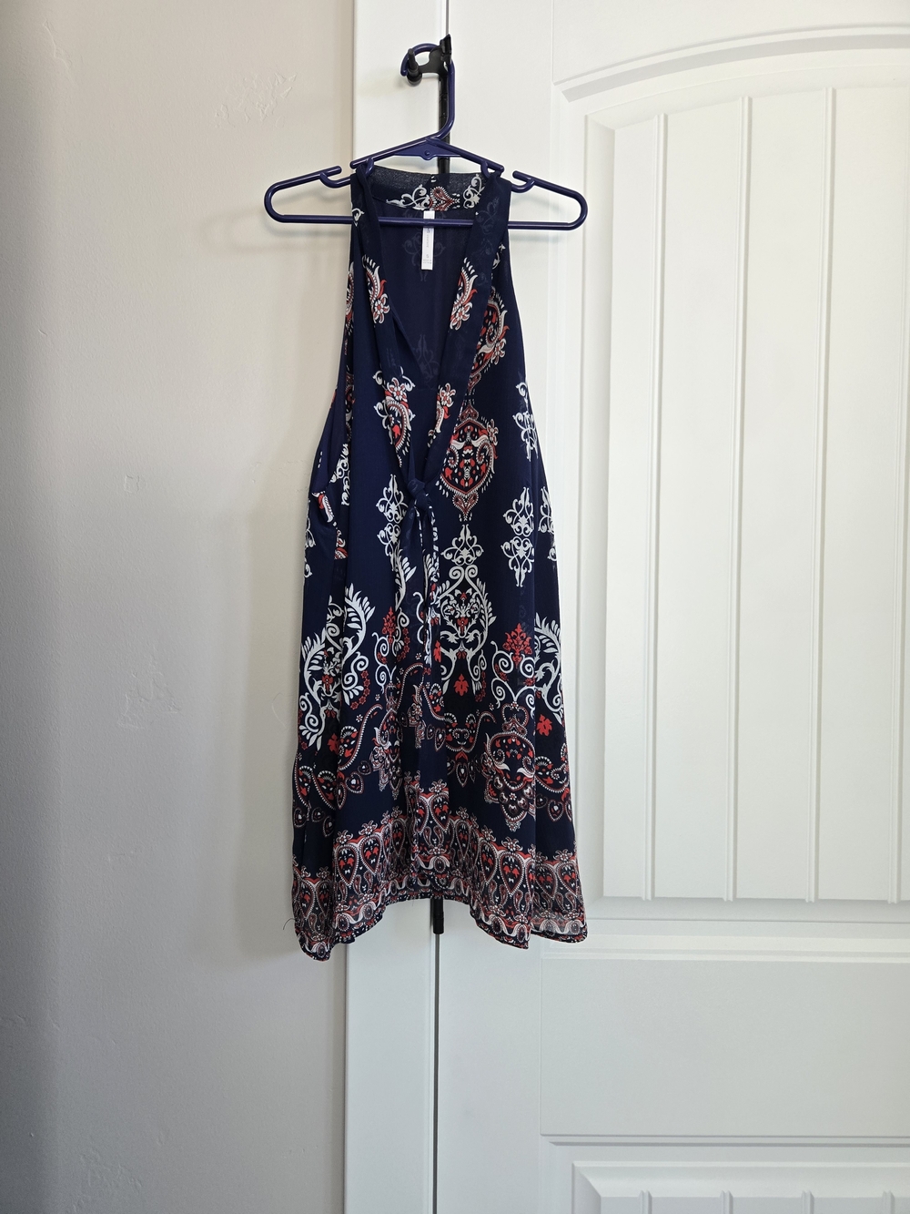 DNA couture Navy Paisley Halter Camisole with Red and White Print